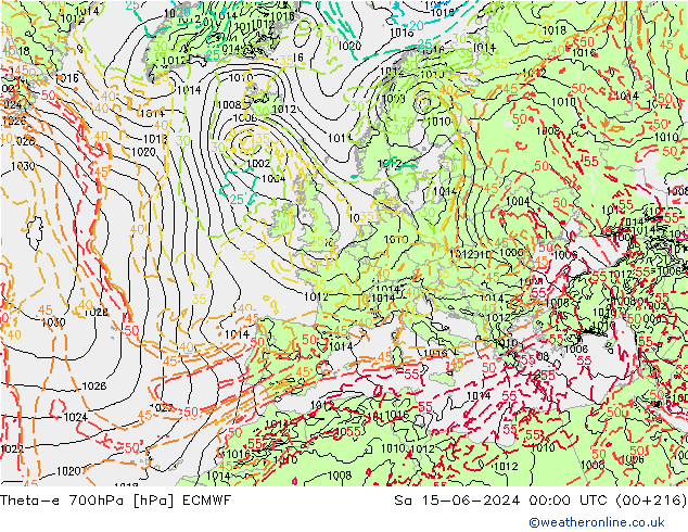 Theta-e 700hPa ECMWF  15.06.2024 00 UTC