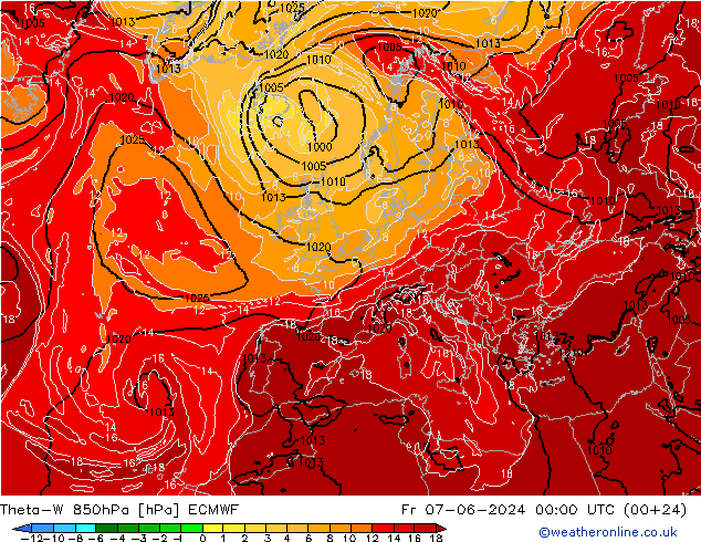 Theta-W 850hPa ECMWF Cu 07.06.2024 00 UTC