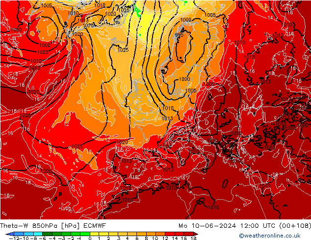 Theta-W 850hPa ECMWF lun 10.06.2024 12 UTC