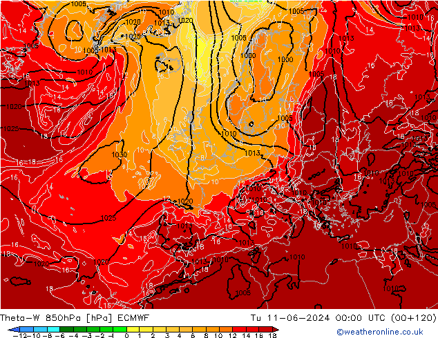 Theta-W 850hPa ECMWF mar 11.06.2024 00 UTC