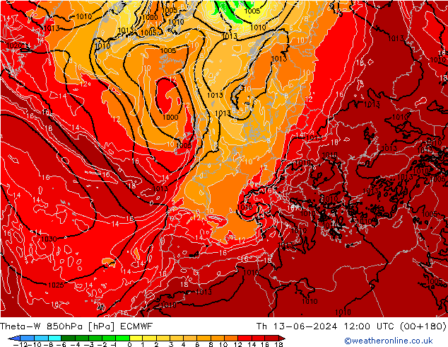 Theta-W 850hPa ECMWF Do 13.06.2024 12 UTC