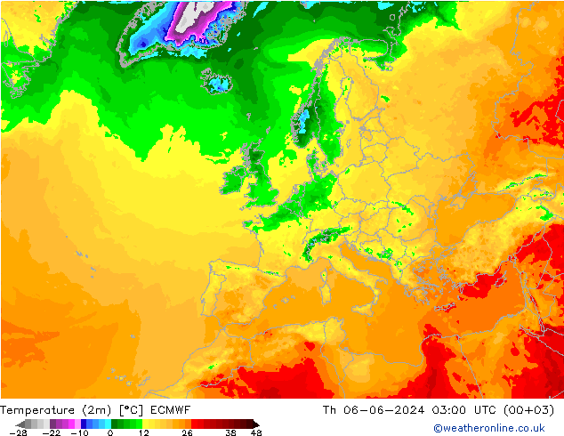 Sıcaklık Haritası (2m) ECMWF Per 06.06.2024 03 UTC