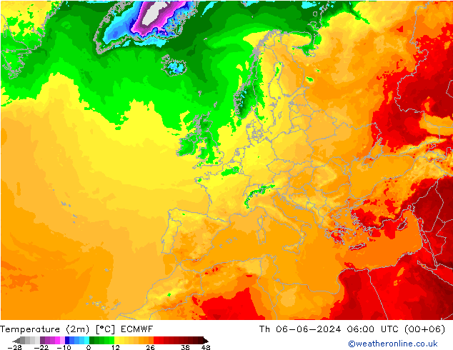 mapa temperatury (2m) ECMWF czw. 06.06.2024 06 UTC