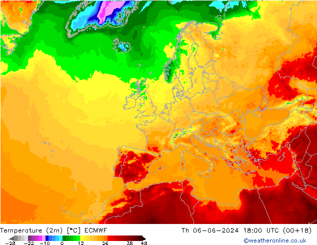 température (2m) ECMWF jeu 06.06.2024 18 UTC