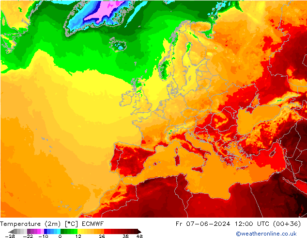 Temperatura (2m) ECMWF ven 07.06.2024 12 UTC