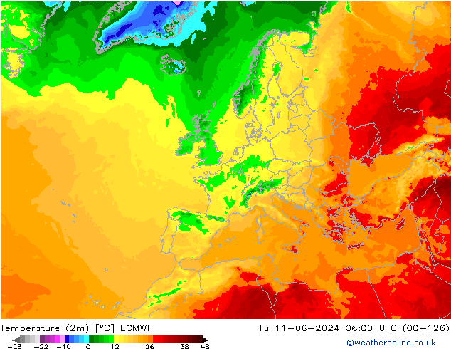 карта температуры ECMWF вт 11.06.2024 06 UTC