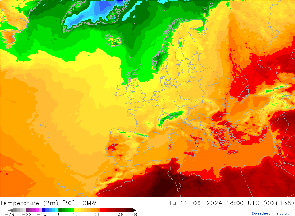 Sıcaklık Haritası (2m) ECMWF Sa 11.06.2024 18 UTC