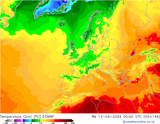 Temperature (2m) ECMWF We 12.06.2024 00 UTC