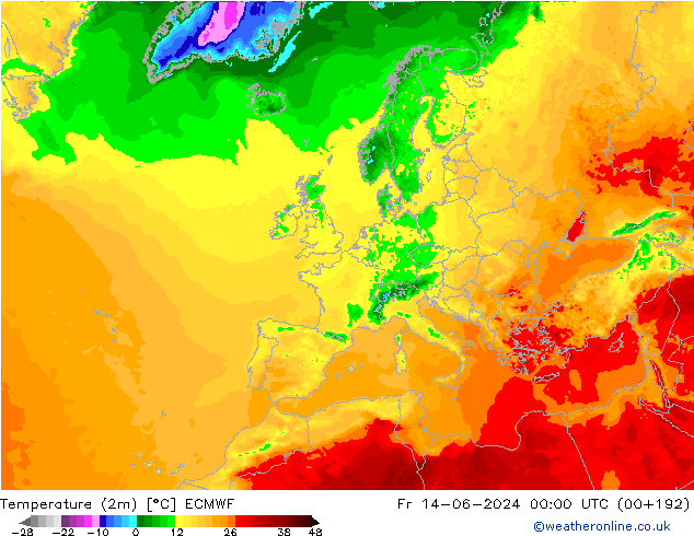 Temperatura (2m) ECMWF ven 14.06.2024 00 UTC