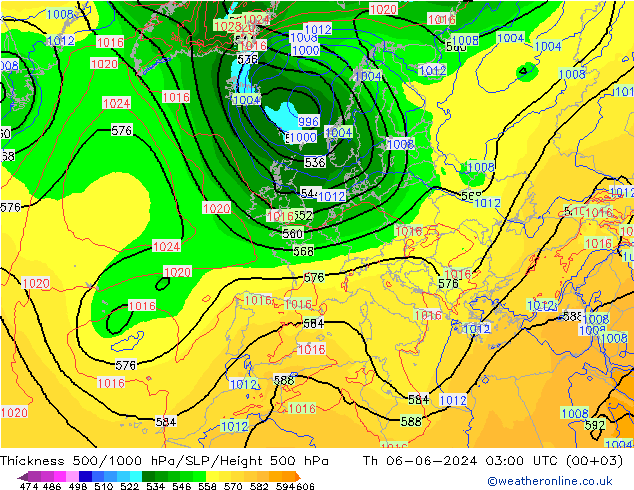 Thck 500-1000hPa ECMWF czw. 06.06.2024 03 UTC