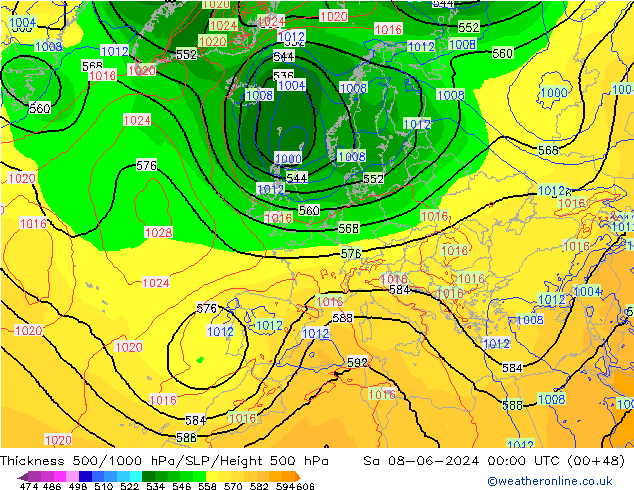 Thck 500-1000hPa ECMWF Sa 08.06.2024 00 UTC