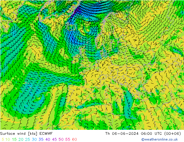 Rüzgar 10 m ECMWF Per 06.06.2024 06 UTC