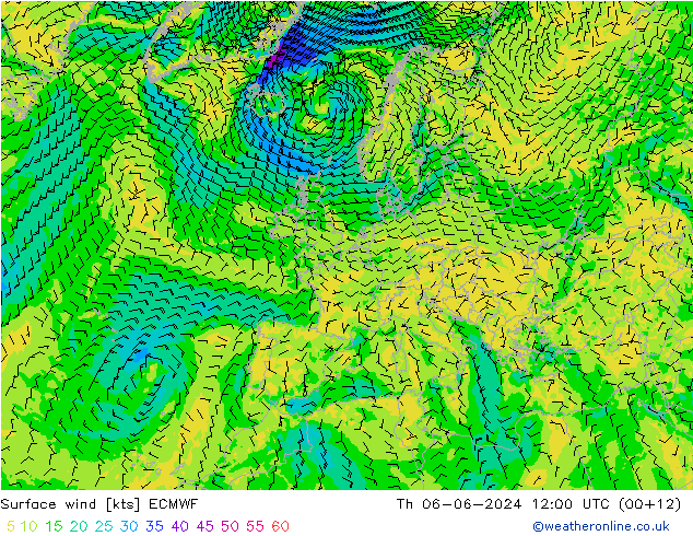 Surface wind ECMWF Th 06.06.2024 12 UTC