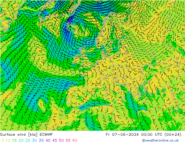 Vento 10 m ECMWF Sex 07.06.2024 00 UTC