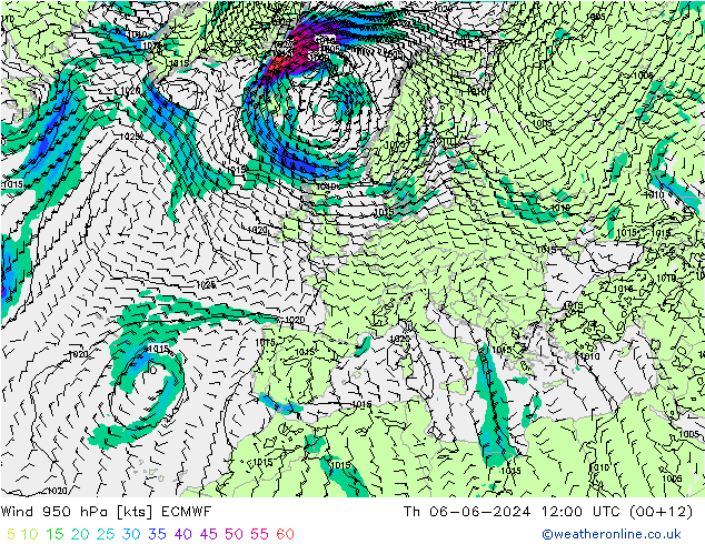 Viento 950 hPa ECMWF jue 06.06.2024 12 UTC