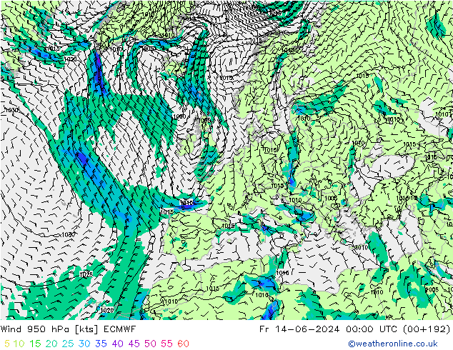 Vent 950 hPa ECMWF ven 14.06.2024 00 UTC