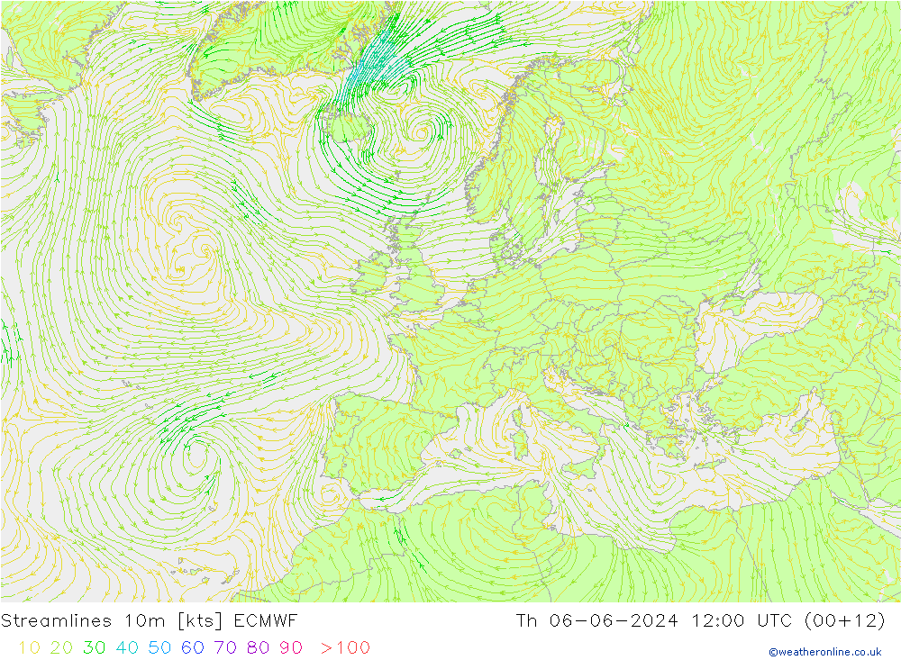 Streamlines 10m ECMWF Th 06.06.2024 12 UTC