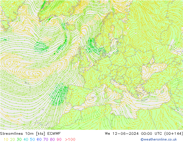 Streamlines 10m ECMWF We 12.06.2024 00 UTC