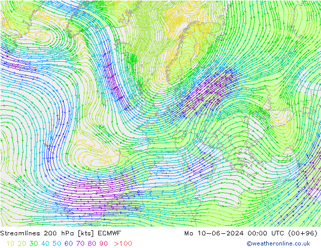 Stroomlijn 200 hPa ECMWF ma 10.06.2024 00 UTC