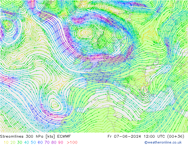 Streamlines 300 hPa ECMWF Fr 07.06.2024 12 UTC