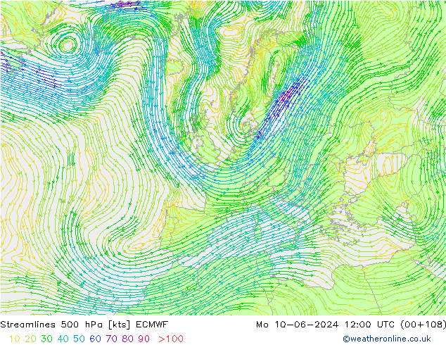 ветер 500 гПа ECMWF пн 10.06.2024 12 UTC