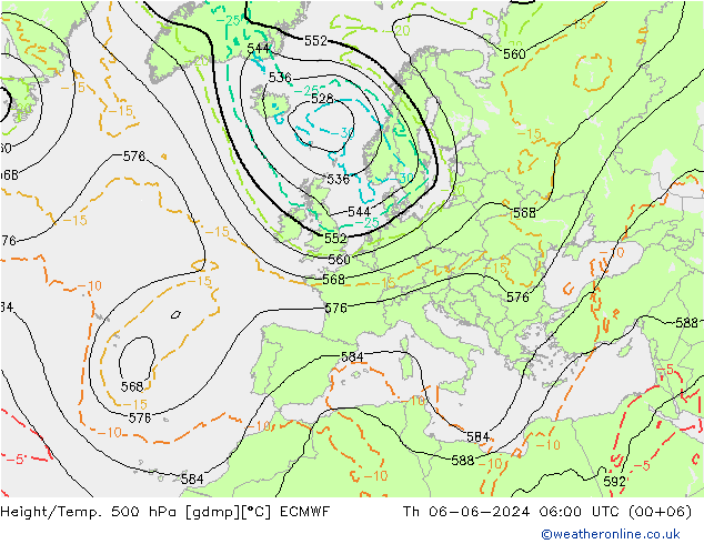 Height/Temp. 500 hPa ECMWF Do 06.06.2024 06 UTC