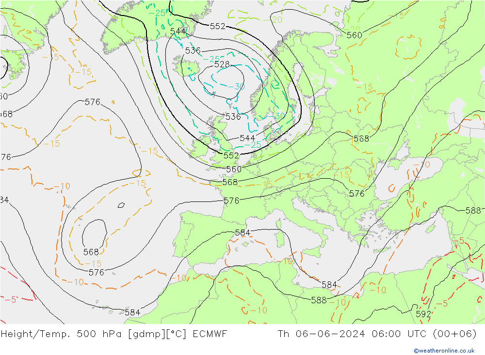 Height/Temp. 500 hPa ECMWF Do 06.06.2024 06 UTC