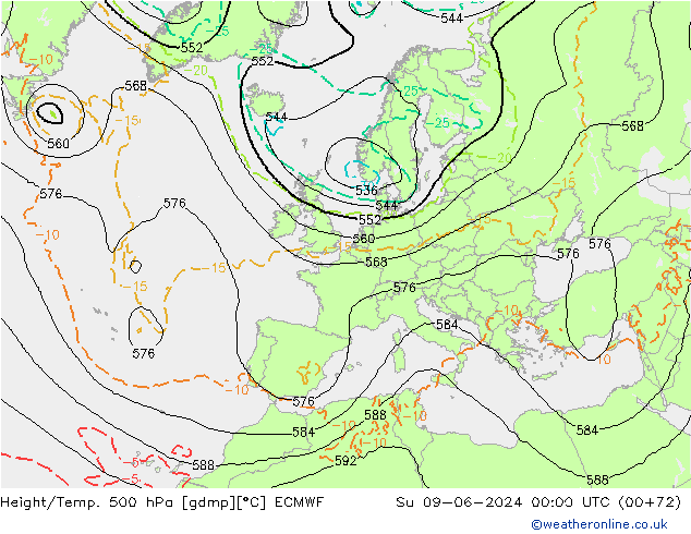 Z500/Yağmur (+YB)/Z850 ECMWF Paz 09.06.2024 00 UTC