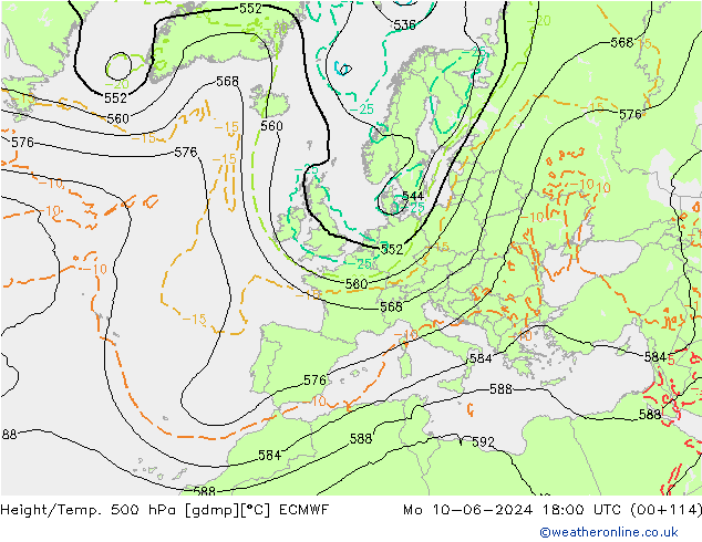 Geop./Temp. 500 hPa ECMWF lun 10.06.2024 18 UTC