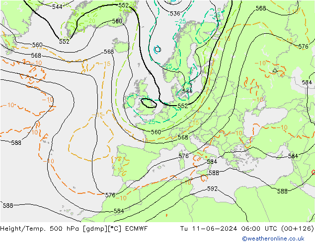 Z500/Regen(+SLP)/Z850 ECMWF di 11.06.2024 06 UTC