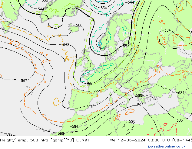 Z500/Rain (+SLP)/Z850 ECMWF Qua 12.06.2024 00 UTC