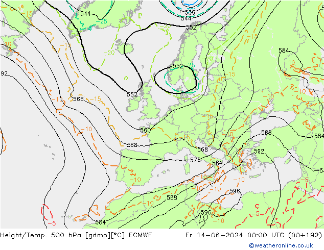 Z500/Regen(+SLP)/Z850 ECMWF vr 14.06.2024 00 UTC