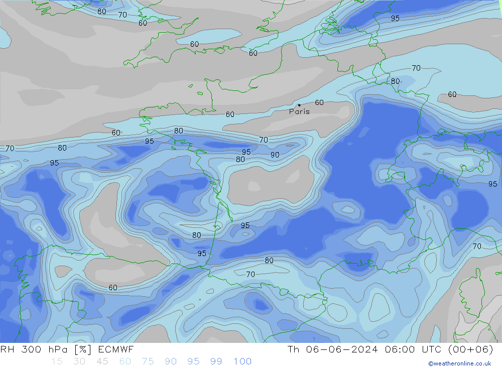 RH 300 hPa ECMWF Qui 06.06.2024 06 UTC