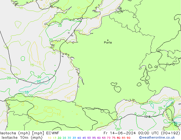 Isotachs (mph) ECMWF Sex 14.06.2024 00 UTC