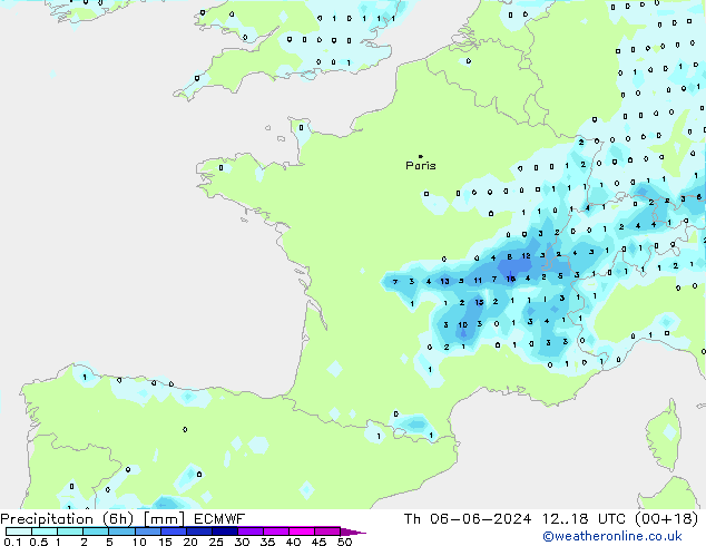 Precipitação (6h) ECMWF Qui 06.06.2024 18 UTC