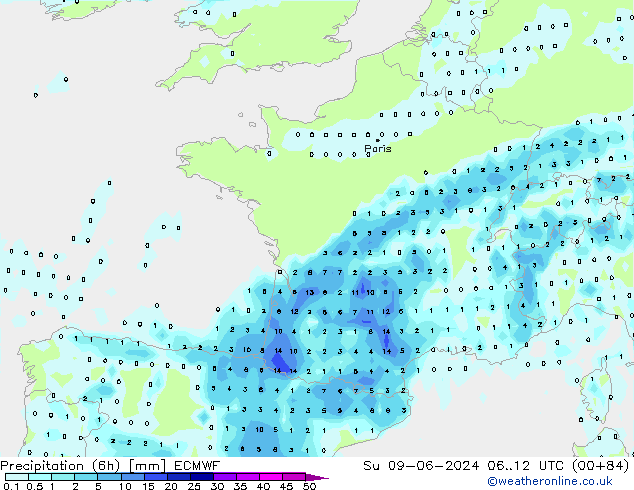 Z500/Rain (+SLP)/Z850 ECMWF dom 09.06.2024 12 UTC