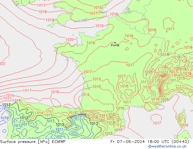 Atmosférický tlak ECMWF Pá 07.06.2024 18 UTC