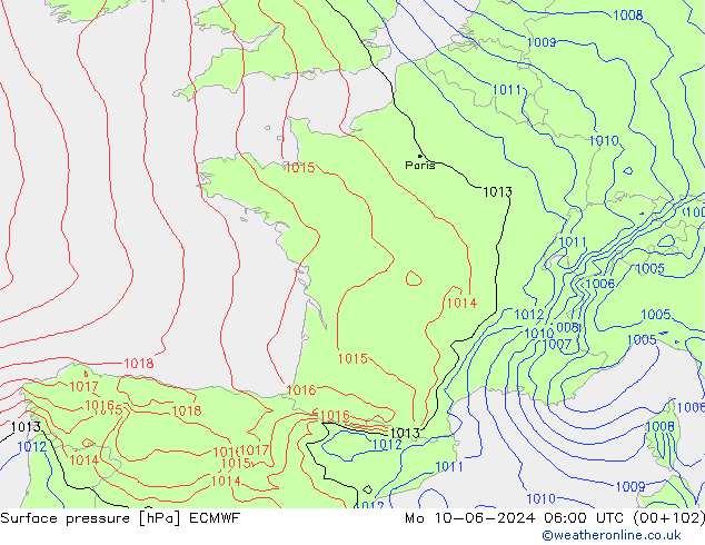 pression de l'air ECMWF lun 10.06.2024 06 UTC