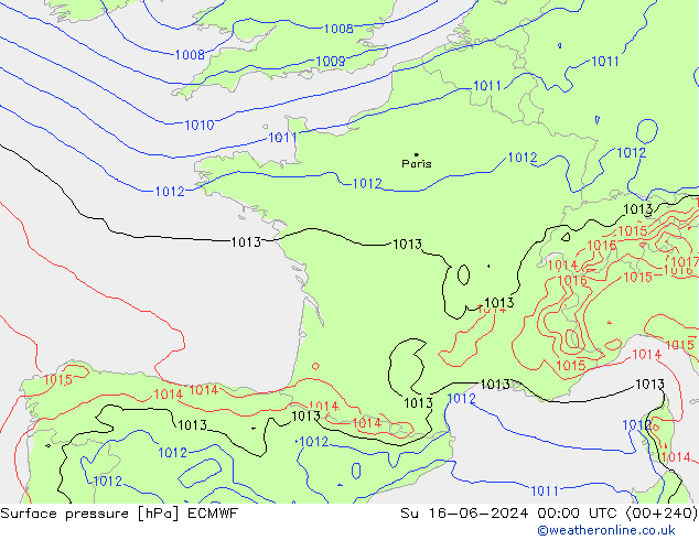 Bodendruck ECMWF So 16.06.2024 00 UTC