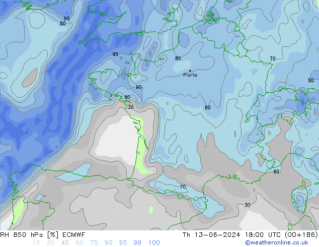 RH 850 hPa ECMWF  13.06.2024 18 UTC