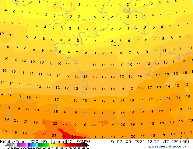 Z500/Rain (+SLP)/Z850 ECMWF Fr 07.06.2024 12 UTC