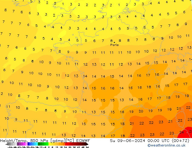 Height/Temp. 850 hPa ECMWF Su 09.06.2024 00 UTC