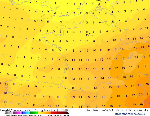 Z500/Rain (+SLP)/Z850 ECMWF dom 09.06.2024 12 UTC