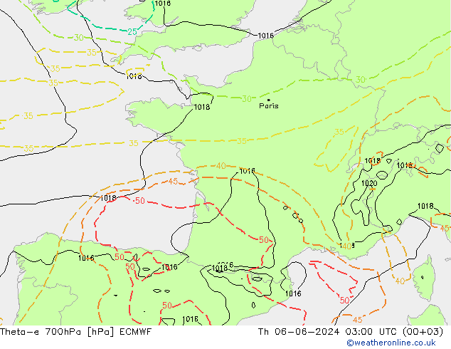 Theta-e 700hPa ECMWF Do 06.06.2024 03 UTC