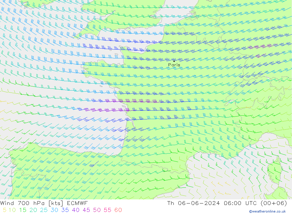 ветер 700 гПа ECMWF чт 06.06.2024 06 UTC