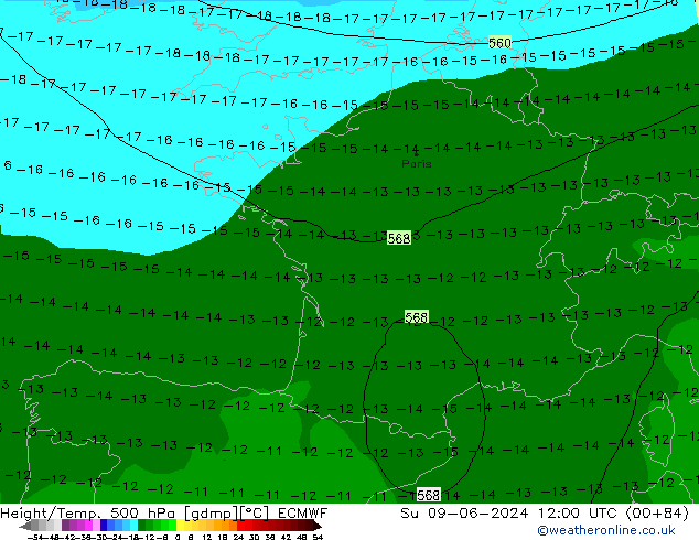 Z500/Rain (+SLP)/Z850 ECMWF dom 09.06.2024 12 UTC