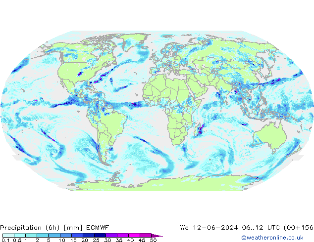 Precipitation (6h) ECMWF We 12.06.2024 12 UTC