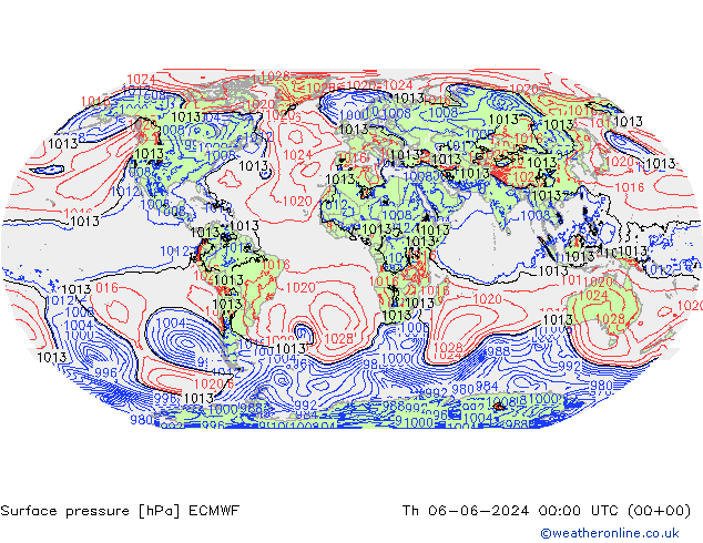 Presión superficial ECMWF jue 06.06.2024 00 UTC