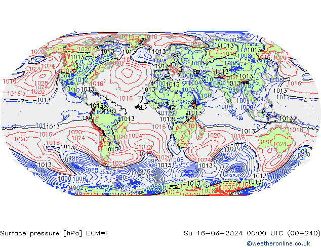 Presión superficial ECMWF dom 16.06.2024 00 UTC