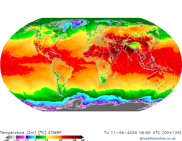 Temperature (2m) ECMWF Tu 11.06.2024 06 UTC